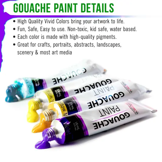 Professional 36 Color Set of Gouache Paint in Large 18ml Tubes - Bonus Color Mixing Wheel {6}