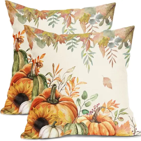 Autumn Pumpkin Maple Leaves Decorative Pillow Covers {1}