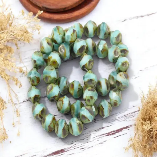 *15* 9mm Larimar Mix Picasso Central Cut Round Beads {1}