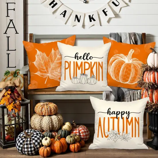 Set of 4 -Orange 20x20 Throw Fall Pillow Covers {3}