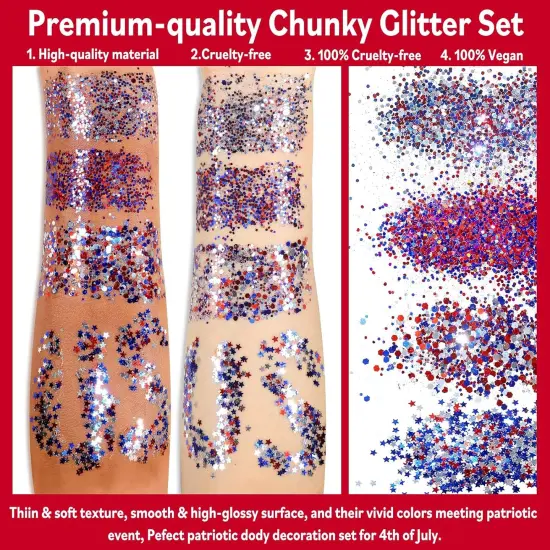 Chunky Body Glitter 4 Colors Cosmetic Patriotic Face Glitter Independence Day {3}