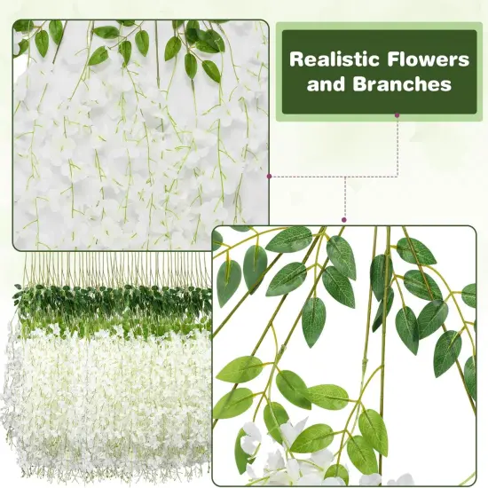 Wisteria Hanging Flowers,Fake Hanging Flowers,Wisteria artificiales Garland (12,White) {4}