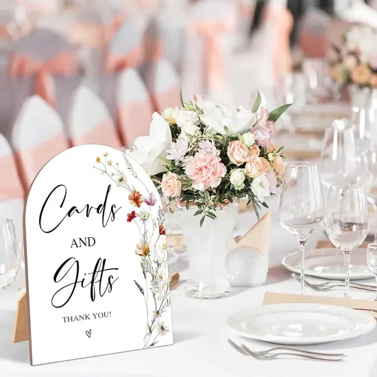 6 x 8 Inch Arch Wooden Tabletop Sign with Stand {3}