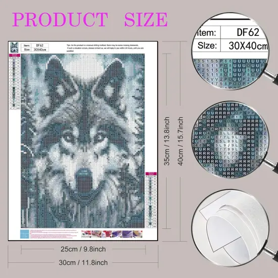 5D Wolf Diamond Painting Kits for Adults, Forest Diamond Art Kit,Full Round Paint by Diamonds Animal Beads Dot Painting, Nature Landscape Gem Art Painting for Wall Decor 12x16 Inches {4}