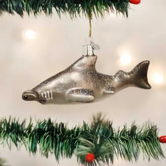 Old World Christmas 2.0 Inch Hammerhead Shark Christmas Tree Ornament , Fish Ocean Ornament Gray {3}