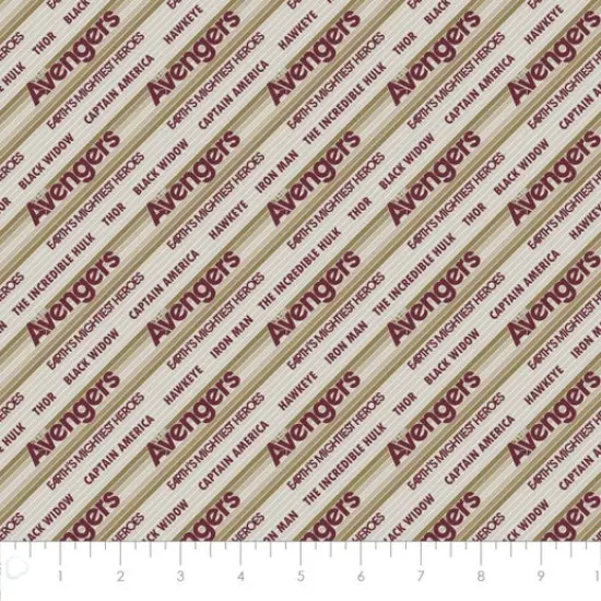 Licensed Marvel Prints Avengers - Retro Stripe With Names Red Cotton Fabric by the Yard {1}