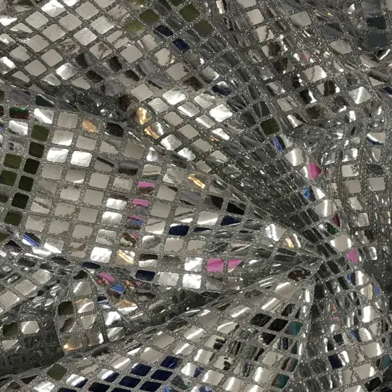 1 Yard Silver Square Foil Sequin Mesh Fabric For Stage Backdrops Parties Crafts 42&Prime; Wide {1}