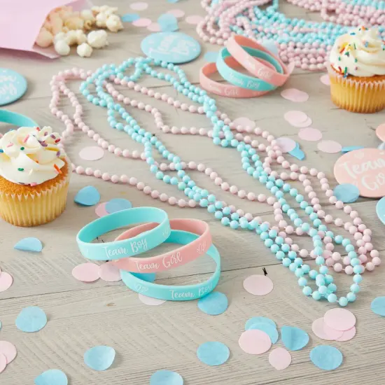 Gender Reveal Party Favor Bracelets, Beaded Necklaces, Team Boy or Girl (72 Pieces) Pink {2}