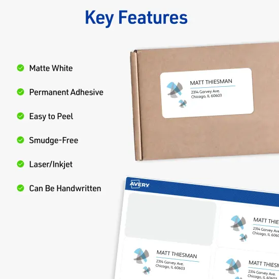 Avery Full Sheet Printable Shipping Labels, 8.5" x 11", White, 250 Blank Mailing Labels, Great for Packages, Product Labels, Organization, and More (95920) {3}