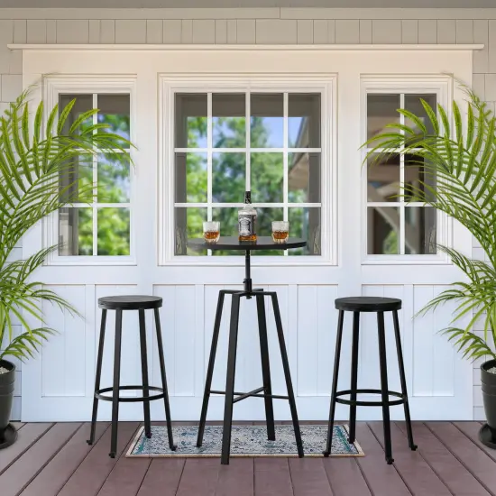 Pub Table/Stools Set - Modern Adjustable Round Bar Table and Round Black Steel Bar Stools {3}