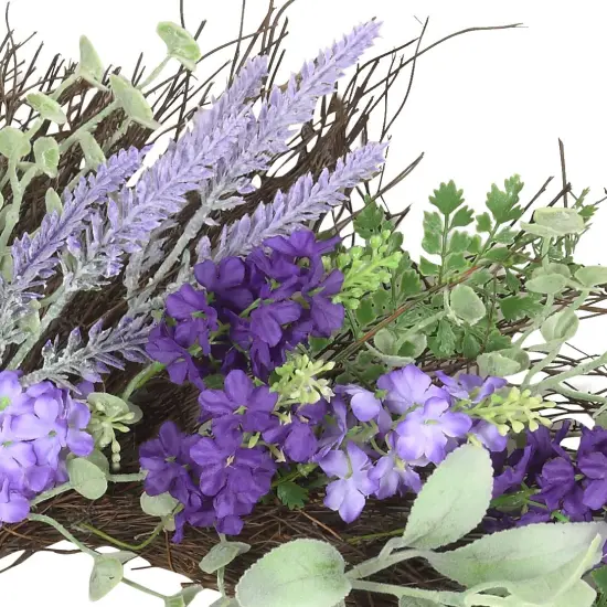 Haute Decor Mixed Lavender Floral 24-Inch Spring and Summer Wreath with Natural Grapevine {3}