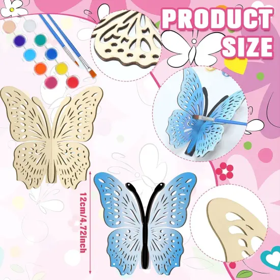 20 Pcs DIY 3D Spring Butterfly Wood Crafts Unfinished Wooden Butterfly Slices Cutouts Wood Crafts Butterflies Cutouts for Painting for Spring Party Home Decoration {5}