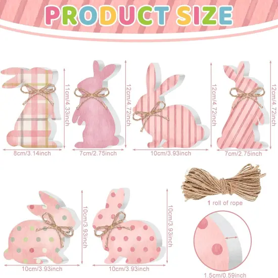6 Pcs Easter Bunny Wooden Signs Wooden Rabbit Table Decor Pink Bunny Decoration Cute Rabbit Shaped Tabletop Centerpieces for Party Easter Gifts Home Tiered Tray Decor {3}