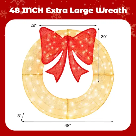 48 Inch Pre-Lit Lighted Christmas Mesh Wreath with Large Bow and 200 LED Bulbs {5}