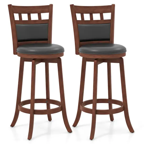 Wood Swivel Bar Stools Set of 2 with Faux Leather Upholstered Seat and Back-Espresso {1}