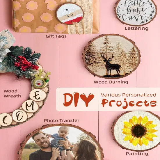 Unfinished Wood Slices with Hole, Natural Wood Circles Blank with Bark for DIY Crafts, Home Decor, Christmas Ornament (30Pcs, 2.4-2.8 Inch) {3}