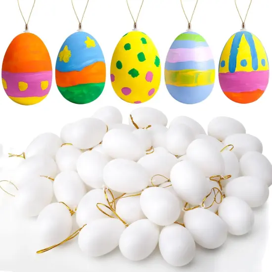 30 Pcs Easter Decorations Eggs with 8 Pens, White Plastic Eggs with Rope, Artificial DIY Creative Decoration Eggs for Party Favors, Easter Crafts, Easter Basket Stuffers, Easter Tree Ornaments {2}