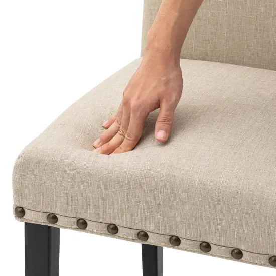 Set of 2/4 Fabric Upholstered Solid Back Parsons Chair with Studded Decoration {6}