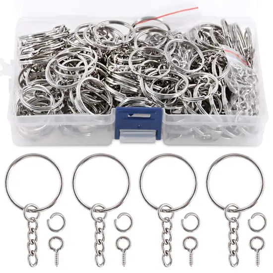 450Pcs 1" 25mm Sliver Key Chain Rings Kit, Including 150Pcs Keychain Rings with Chain and 150Pcs Jump Ring with 150Pcs Screw Eye Pins Bulk for Jewelry Findings Making (Sliver) {1}
