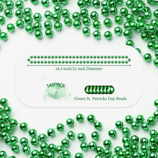 144 PCS St. Patricks Day Necklaces, Green Mardi Gras Christmas Bead Necklaces, 33" St. Patrick's Day Green Beads St. Patricks Day Accessories for Mardi Gras, St. Patricks Day Party Favors {3}