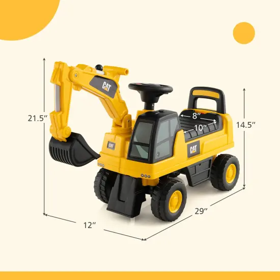 Yellow Plastic Licensed Caterpillar Kids Ride-On Digger with Adjustable Arm and Realistic Controls {5}