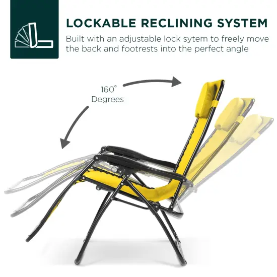 Best Choice Products Oversized Zero Gravity Chair, Folding Outdoor Patio Recliner w/ Cup Holder Sunflower Yellow {4}