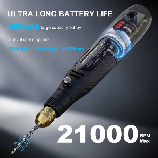 LET'S RESIN Cordless Resin Drill,3-speed Adjustment &Rechargeable Jewelry Drill with Deburring Tool&19Pcs Accessories,Multi-Purpose Hand Drill Resin Tool for Resin Molds, Keychain Molds {3}