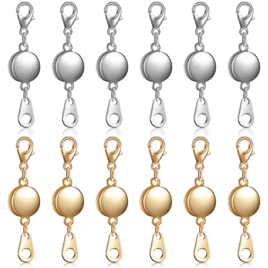 12 Pieces Locking Magnetic Jewelry Clasp Round Necklace Clasp Closures Bracelet Extender for Jewelry Making (Gold, Silver) {1}