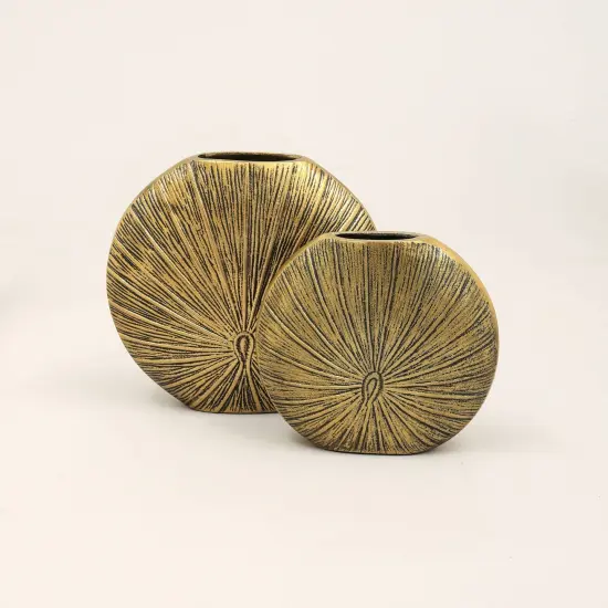 Decorative Aluminium Golden Flower Vase - Set Of 2 {3}