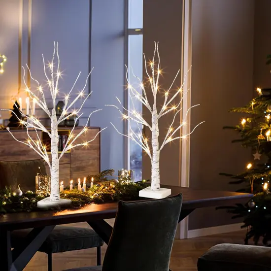 Lighted Tree, White Birch Tree with LED Lights, Prelit Artificial Tree with Timer {3}