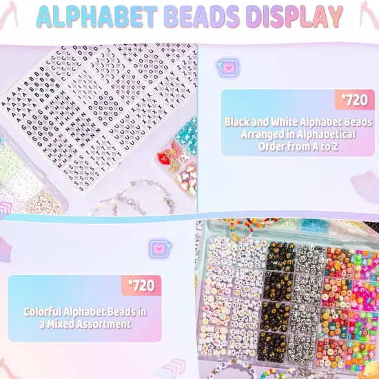 Friendship Bracelet Kit for Girls, 16000 pcs with Seed Beads (2/3/4mm), Clay Beads, 7 Styles Letter Beads (A-Z), Variety of Charms, DIY Jewelry Making Crafts, Kids Toy for Ages 6+ {4}