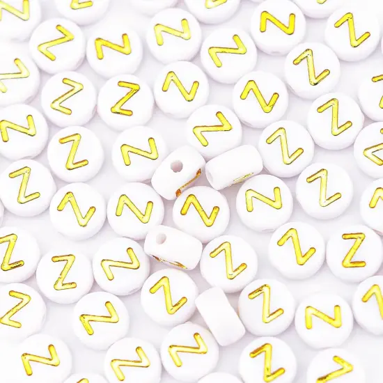 300Pcs Round Letter Beads Z 4X7mm Individual White Alphabet Beads for Friendship Bracelets Making {5}