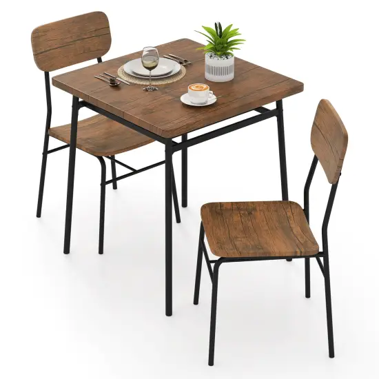 3 Piece Dining Table Set for 2 Wood Square Table with Metal Frame-Brown {4}