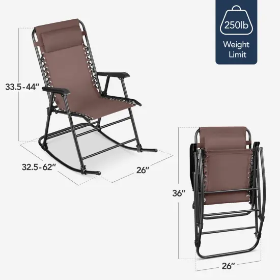 Best Choice Products Folding Outdoor Zero Gravity Rocking Lounge Chair w/ Headrest Pillow Brown {2}