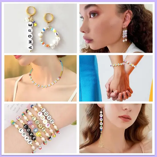 300Pcs Round Letter Beads for Charms Bracelets Making 4X7mm Individual White Alphabet Beads kit N {4}