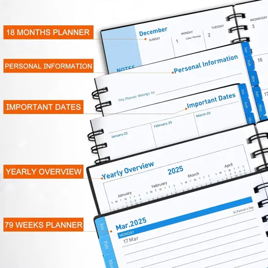 Daily Planner 2025-2026, 18 Month Planner with Tabs, Monthly Weekly Daily Planner 2025-2026, January 2025 - June 2026 Time Management Manual and Planner, 100GSM Thick Paper, A5 Size, Black {2}