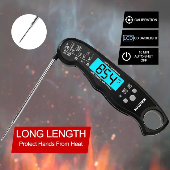 TP-01 Waterproof Digital Instant Read Meat Thermometer with 4.6 Folding Probe Backlight Calibration Function for Cooking Food Candy, BBQ Grill, Liquids,Beef(Black) {5}