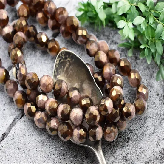 *25* 8mm Gold Lustered Mauve Root Beer Fire Polished Round Beads {4}