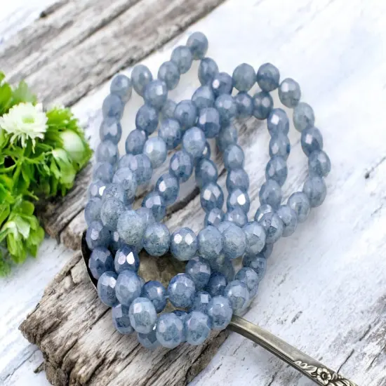 *25* 8mm Blue Lustered Crystal Opaline Fire Polished Round Beads {2}