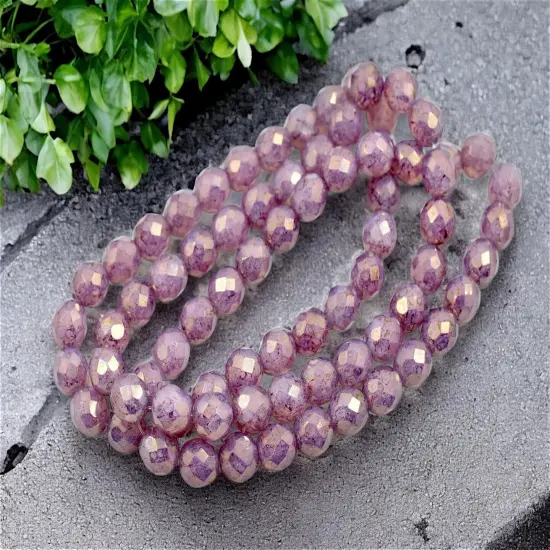*25* 8mm Gold Lustered Thistle Opaline Fire Polished Round Beads {3}