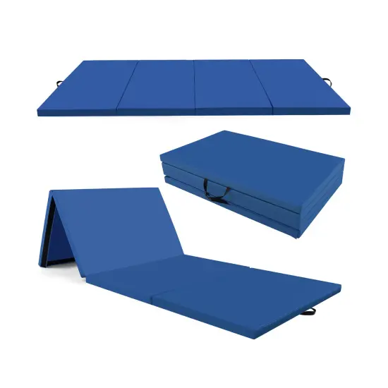 4-Panel PU Leather Folding Exercise Mat with Carrying Handles and Hook and Loop Fasteners Multicolor {9}
