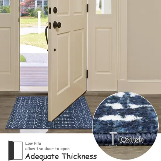 Moroccan Washable Runner Rug 2x6, Non Slip Hallway Runners No Shedding, Soft Low Pile Carpet Rugs for Hallway, Kitchen, Entryway, Bedroom - Blue {4}