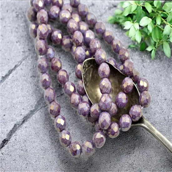 *25* 8mm Gold Lustered Blue Raspberry Fire Polished Round Beads {5}