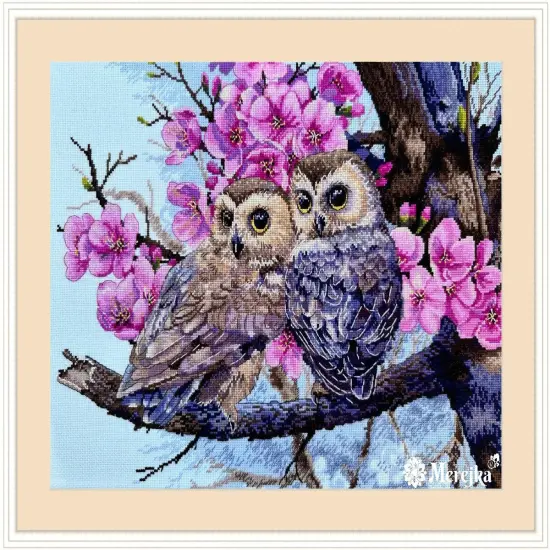 Two Owls in Spring Blossom K-228 Counted Cross-Stitch Kit {1}