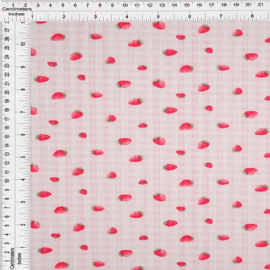 Soft Stretchy 4"x2" Yummy Rib Fabric with Strawberry Print 58/60" Wide Polyester Spandex Blend BLUE LT {4}