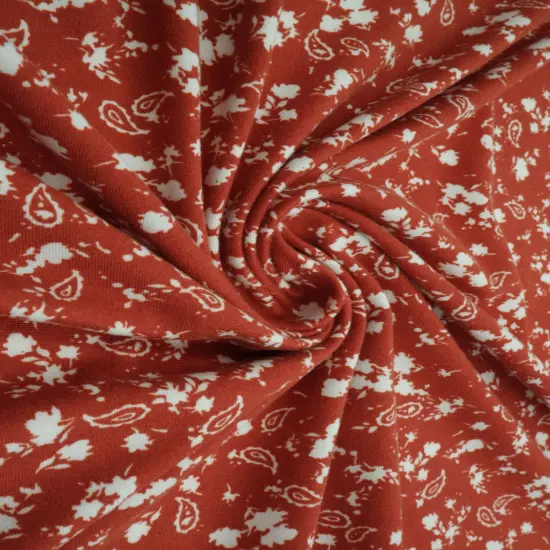 1 Yard Brushed DTY Floral Paisley Print Fabric 170 GSM, 58/60&Prime; Wide Polyester Spandex Blend RUST {2}