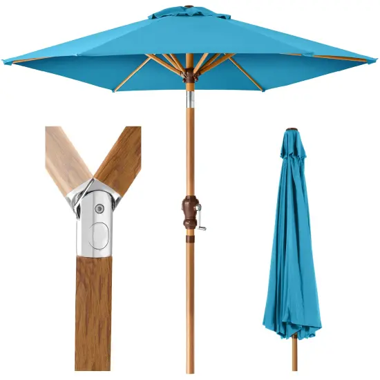 Best Choice Products 10ft Outdoor Woodgrain Pattern Steel Market Patio Umbrella w/ Crank, Tilt Sky Blue {1}