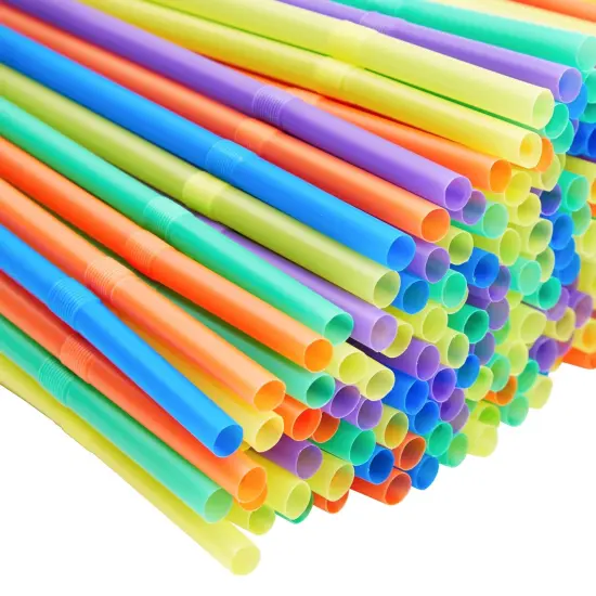 300 Pack Flexible Plastic Drinking Straws, Disposable Bendable Straws Bulk Set for Smoothies, 5 Colors (8.25 In) Multicolor {4}