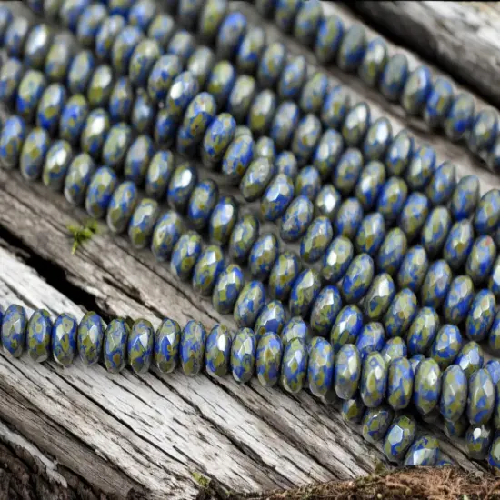 *21* 5x7mm Opaque Cobalt Travertine Fire Polished Rondelle Beads {2}
