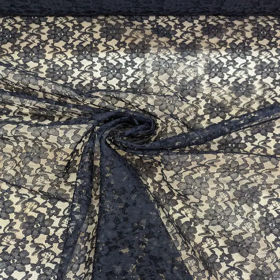 1 Yard Raschel Lace Fabric Lightweight Floral Design Slight Sheen No Stretch 100% Polyester 58/59" Wide Black {1}